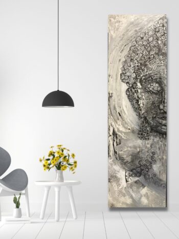 Abstract Art – Buddha - Artist Zhanna Thomas Mock Up Living room design | Art on Wood