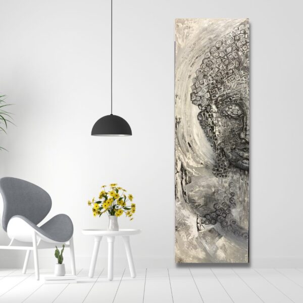 Abstract Art – Buddha - Artist Zhanna Thomas Mock Up Living room design | Art on Wood